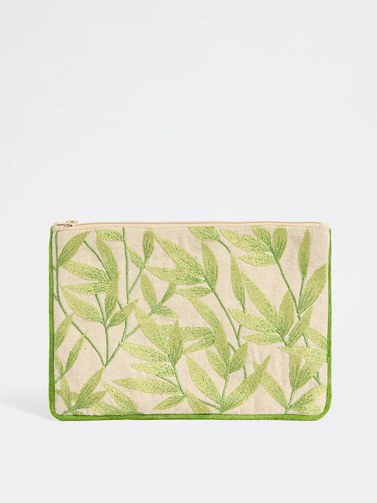 Westside Home Green Botanical Embroidered Pouch - Image 2