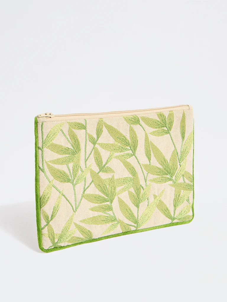 Westside Home Green Botanical Embroidered Pouch - Image 3