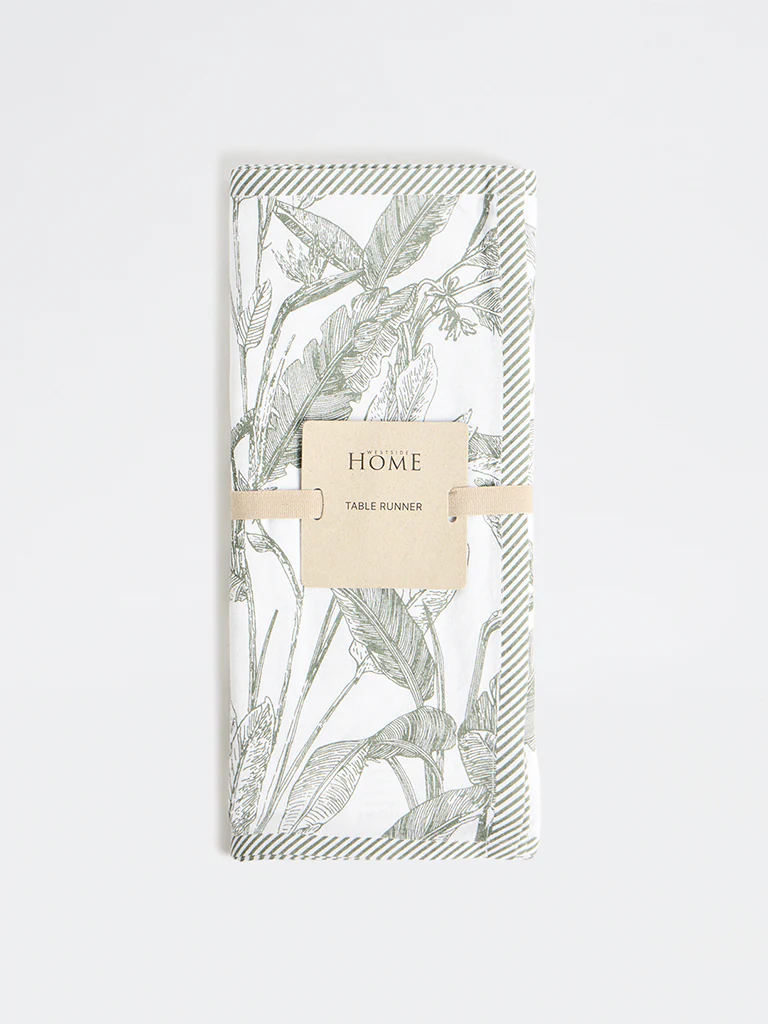 Westside Home Green Botanical Printed Table Runner - Image 2