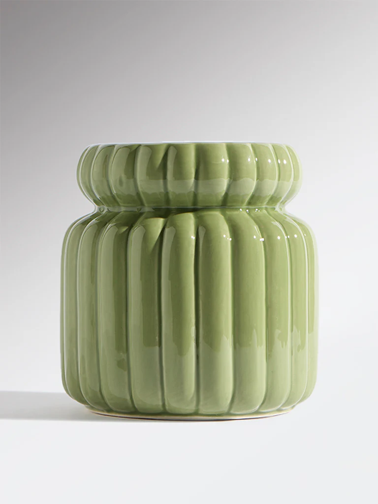 Westside Home Green Ceramic Striped Vase