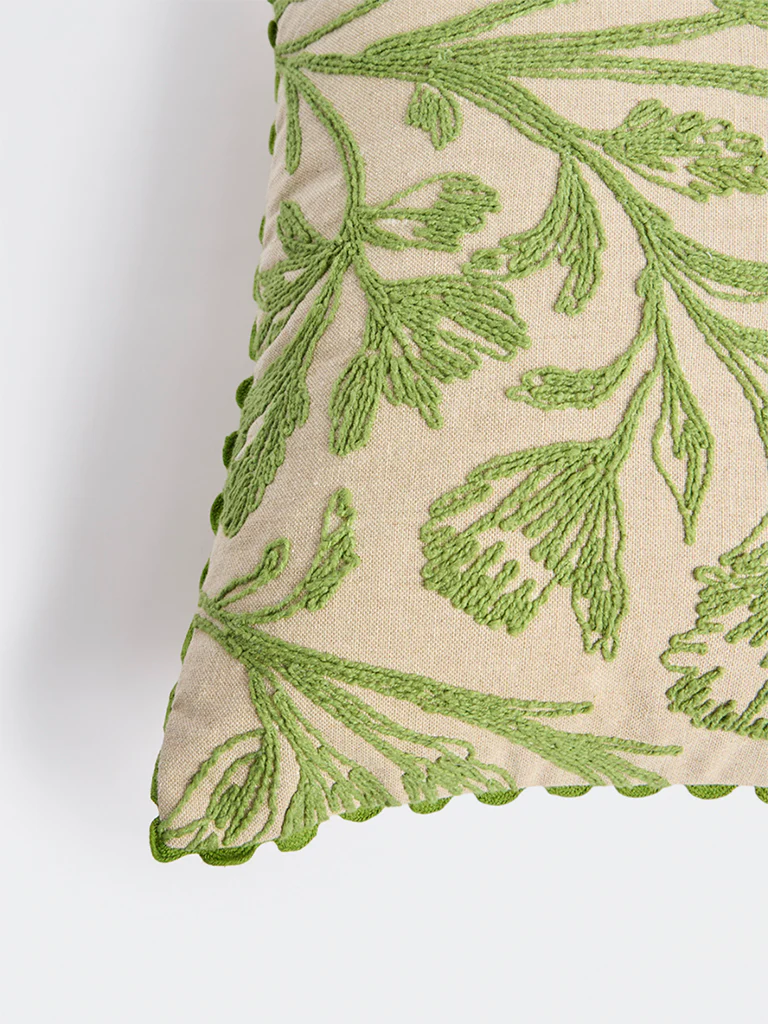 Westside Home Green Floral Embroidered Cushion Cover - Image 4