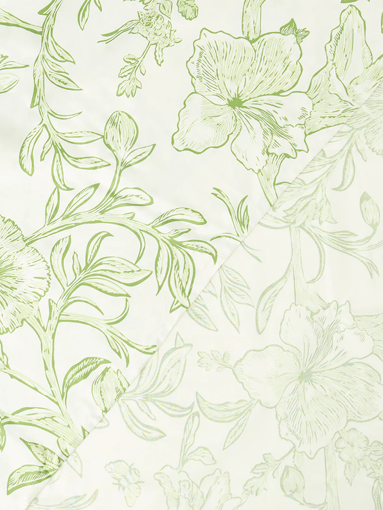 Westside Home Green Floral Pattern Double Bed Sheet Set - Image 2