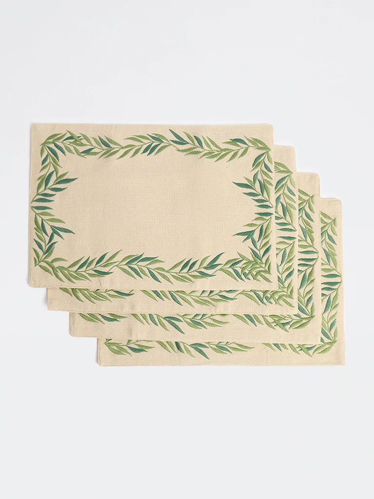 Westside Home Green Foliage Embroidered Placemats - (Set of 4) - Image 2