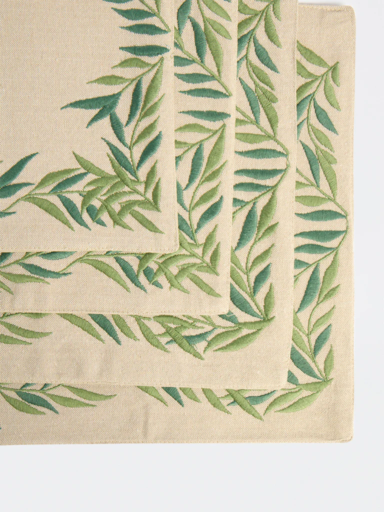 Westside Home Green Foliage Embroidered Placemats - (Set of 4) - Image 3