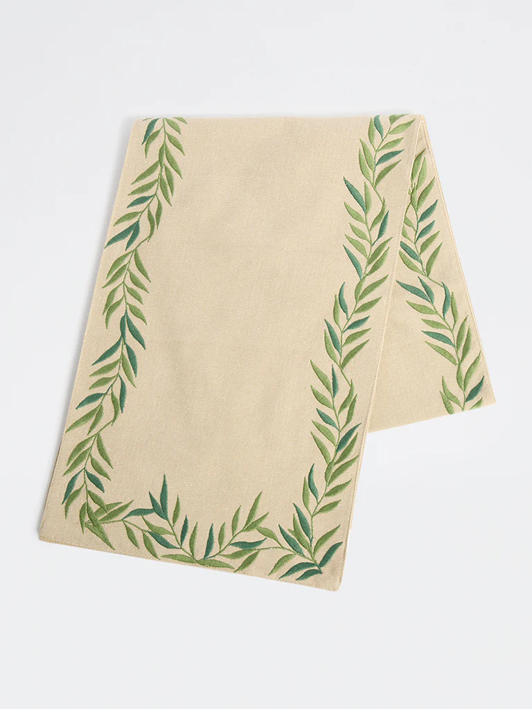 Westside Home Green Foliage Embroidered Table Runner - Image 2