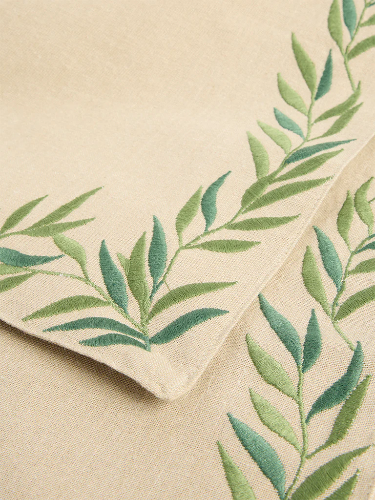 Westside Home Green Foliage Embroidered Table Runner - Image 3