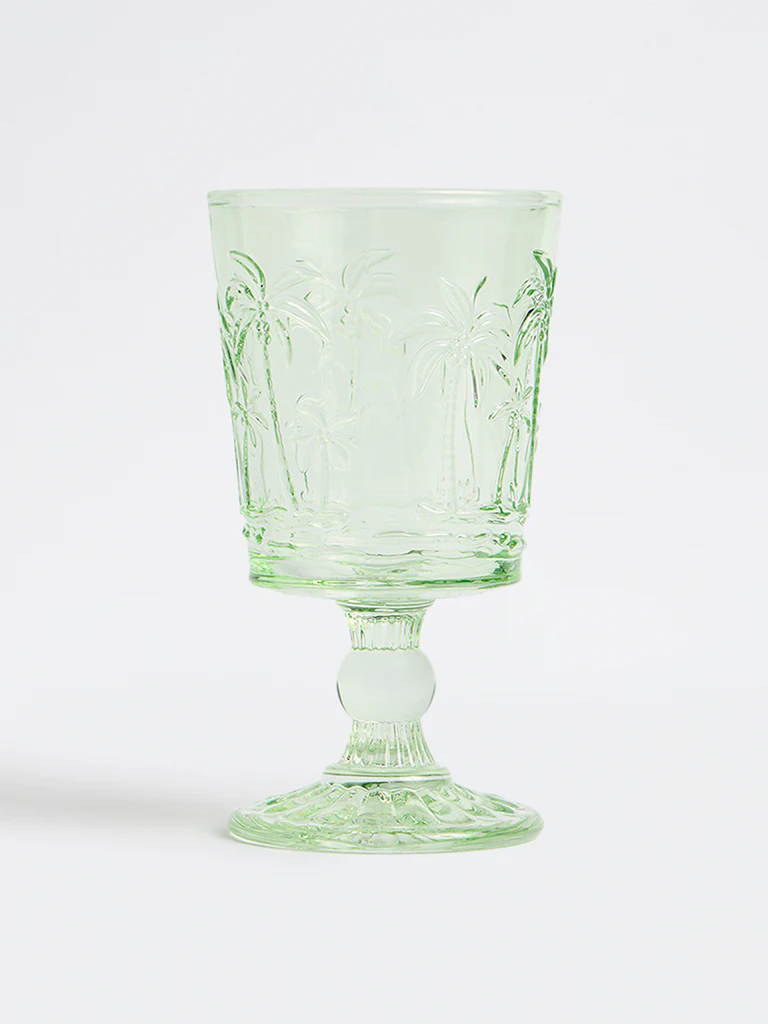 Westside Home Green Palm Tree Textured Wine Glass