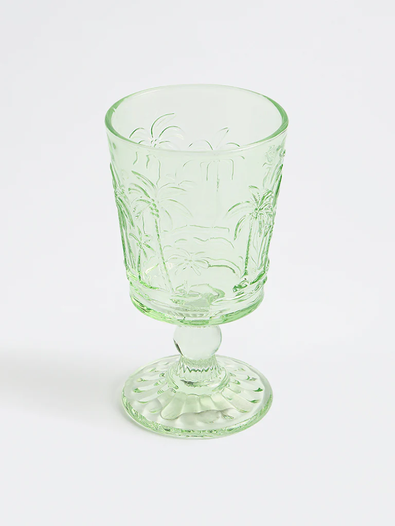 Westside Home Green Palm Tree Textured Wine Glass - Image 2