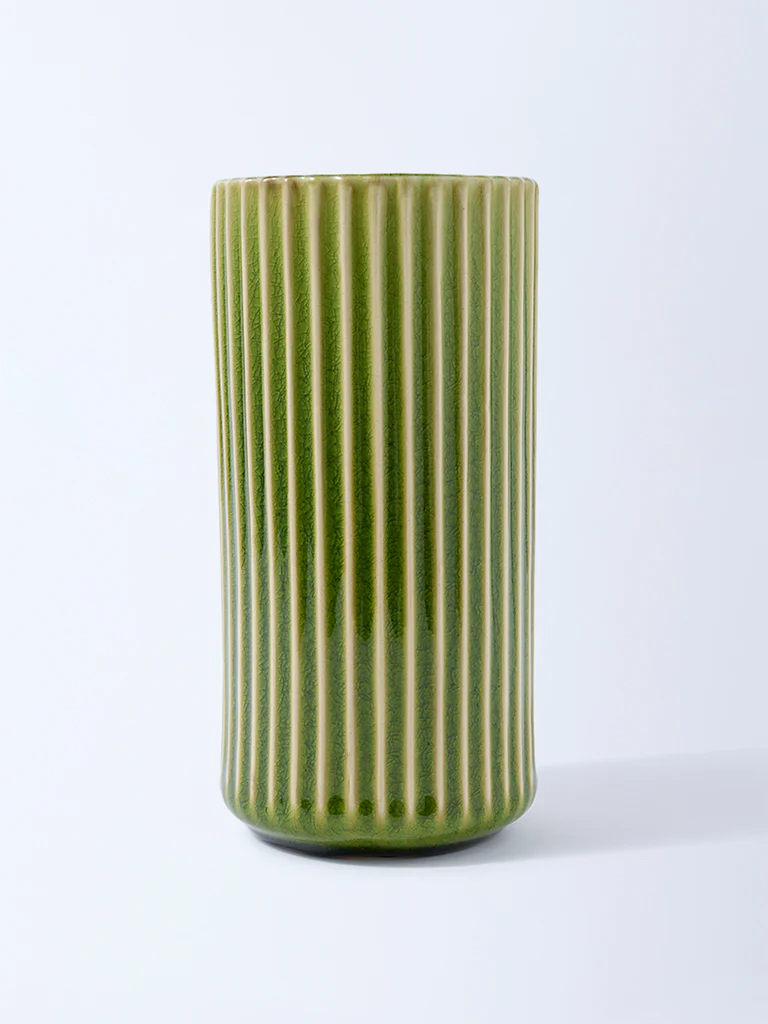 Westside Home Green Ribbed Ceramic Vase
