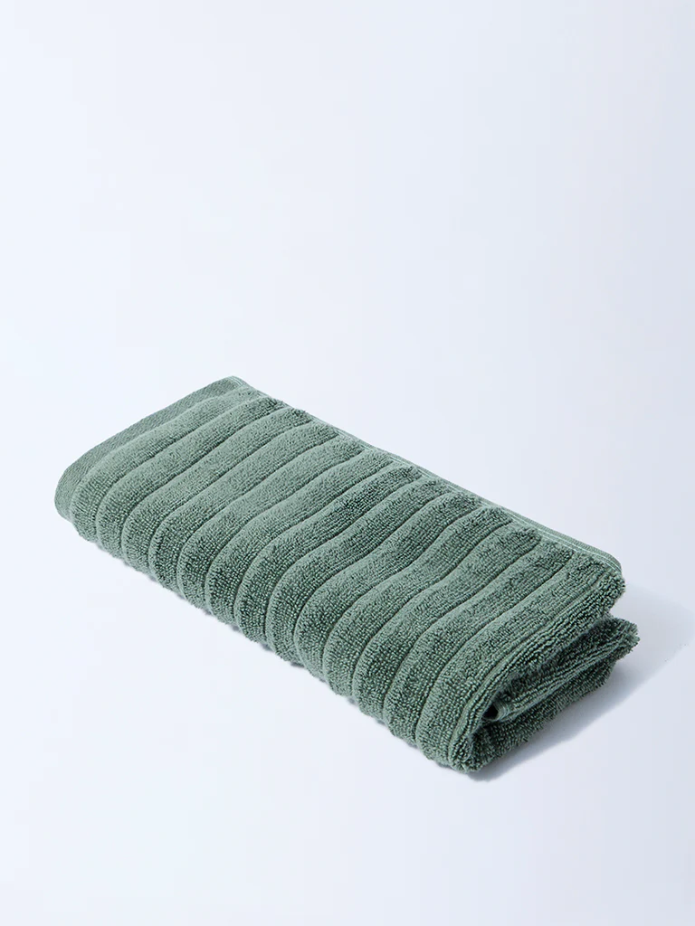 Westside Home Green Self-Striped Hand Towel - Image 4