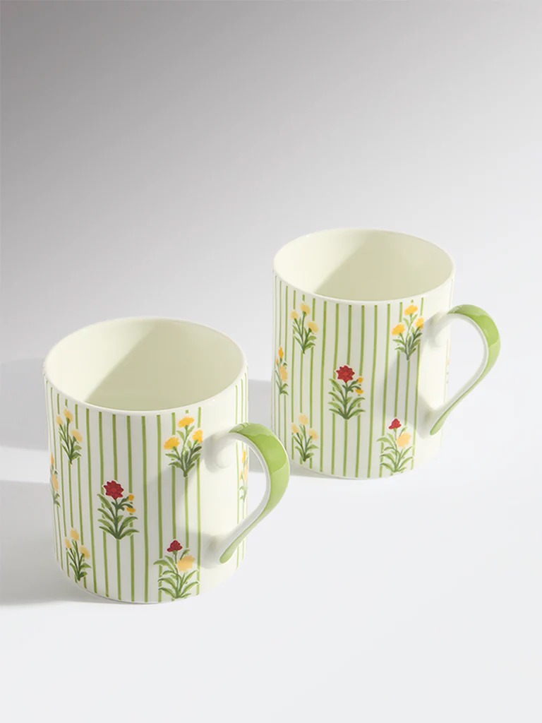 Westside Home Green Stripe Printed Mugs (Set of 2) - Image 2