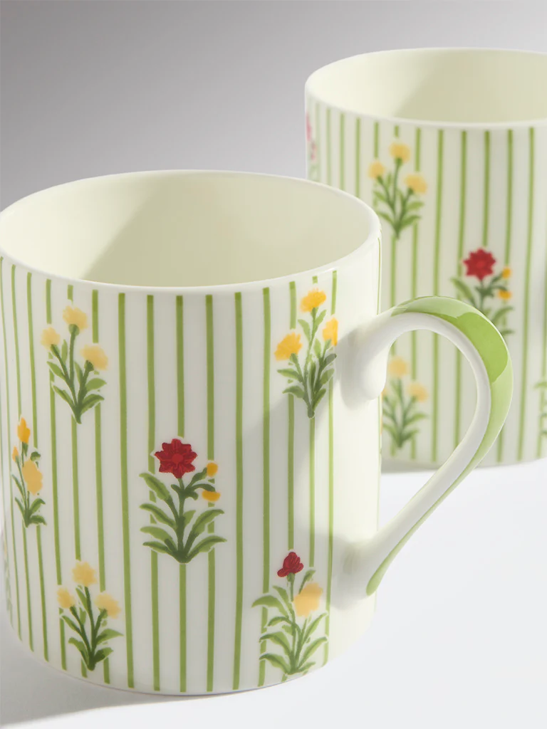 Westside Home Green Stripe Printed Mugs (Set of 2) - Image 3