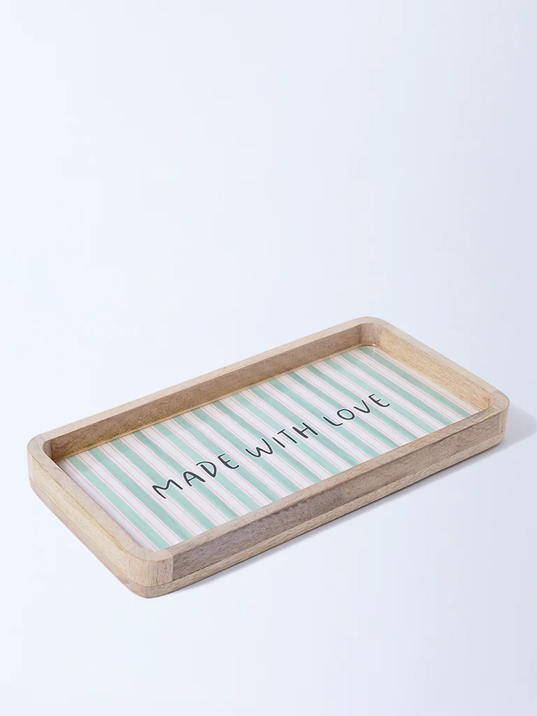 Westside Home Green Stripe Printed Wooden Serving Tray - Image 2