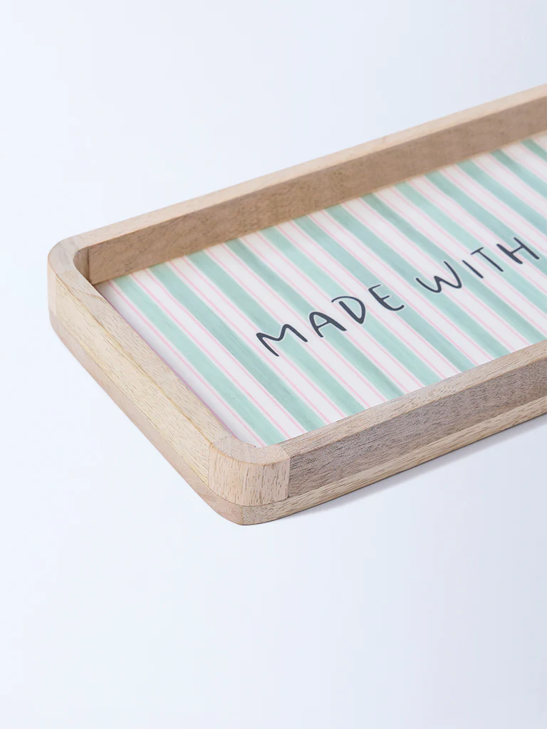 Westside Home Green Stripe Printed Wooden Serving Tray - Image 3