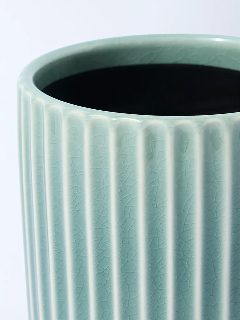 Westside Home Green Striped Ceramic Planter - Image 3