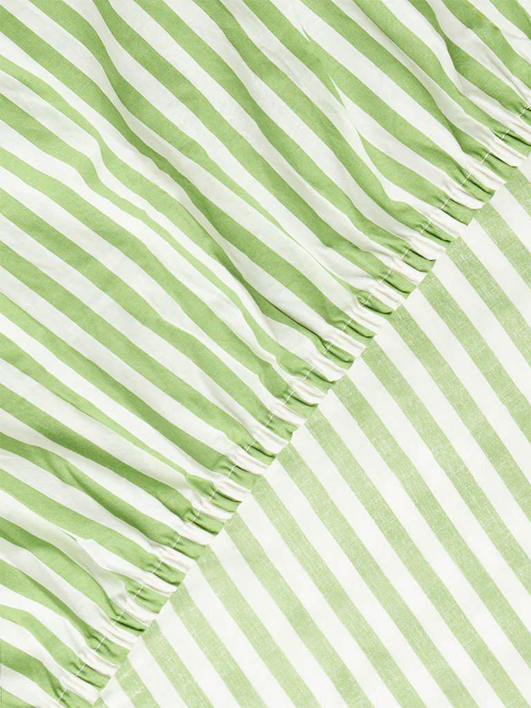 Westside Home Green Striped Double Bed Sheet Set - Image 2