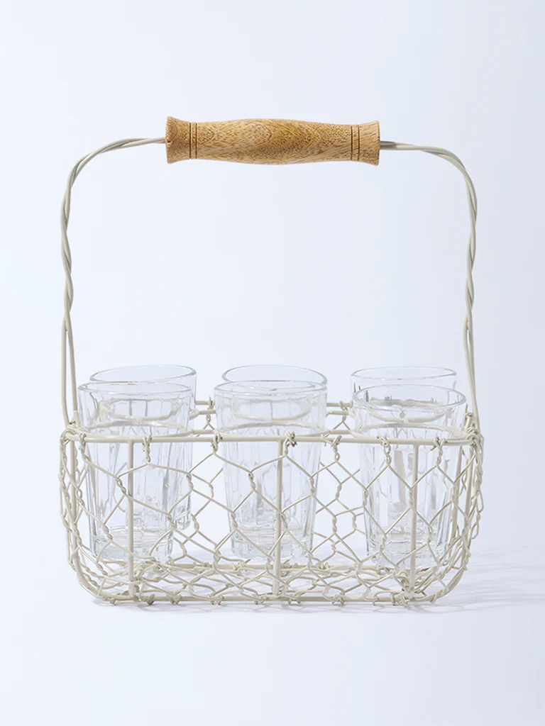 Westside Home Ivory Chai Caddy with Six Glasses