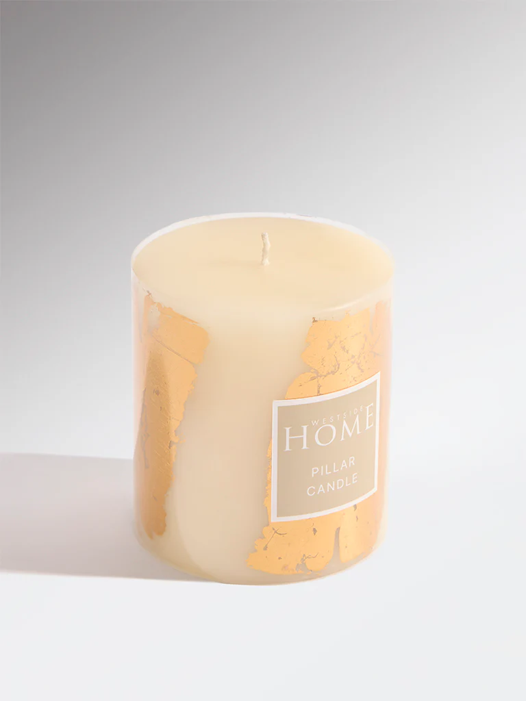 Westside Home Ivory Foil Detailed Pillar Candle - Image 2