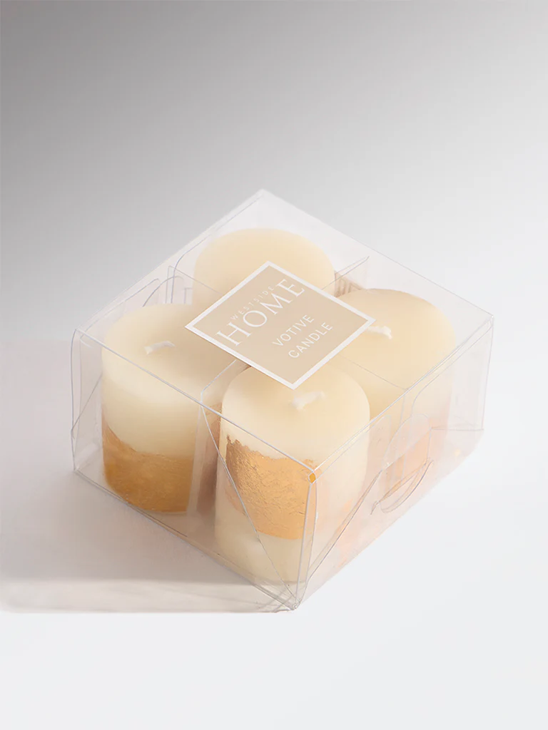 Westside Home Ivory Foil Detailed Votive Candles (Set of 4) - Image 2