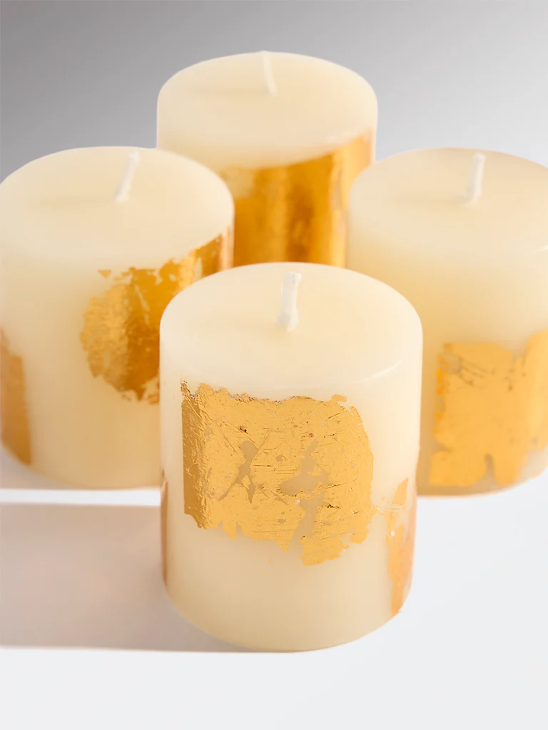 Westside Home Ivory Foil Detailed Votive Candles (Set of 4) - Image 3