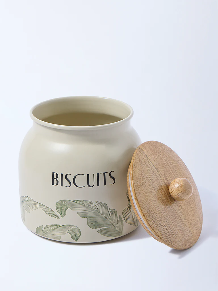 Westside Home Ivory Leaf Design Biscuits Jar - Image 2