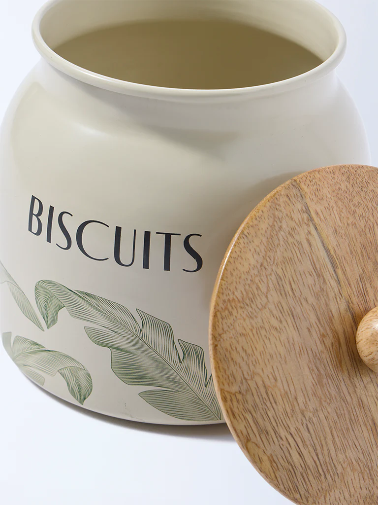 Westside Home Ivory Leaf Design Biscuits Jar - Image 3
