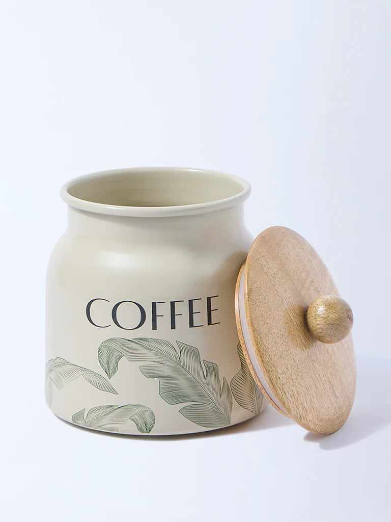 Westside Home Ivory Leaf Design Coffee Jar - Image 2