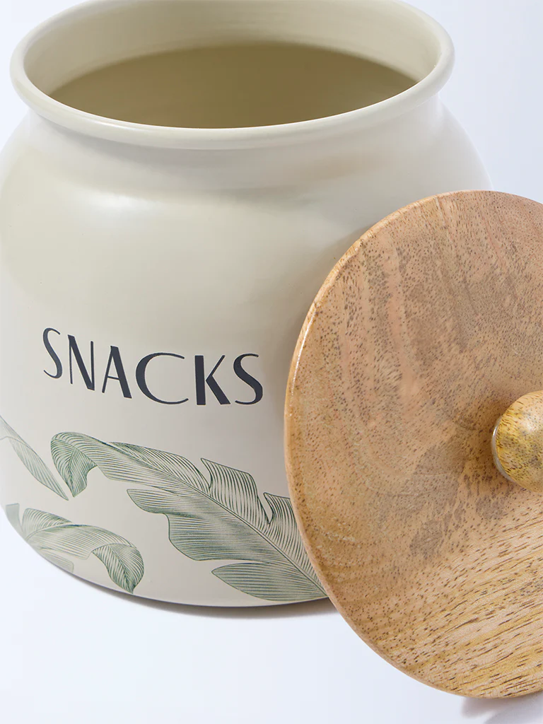 Westside Home Ivory Leaf Design Snacks Jar - Image 3