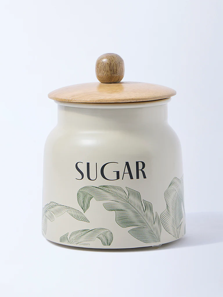 Westside Home Ivory Leaf Design Sugar Jar