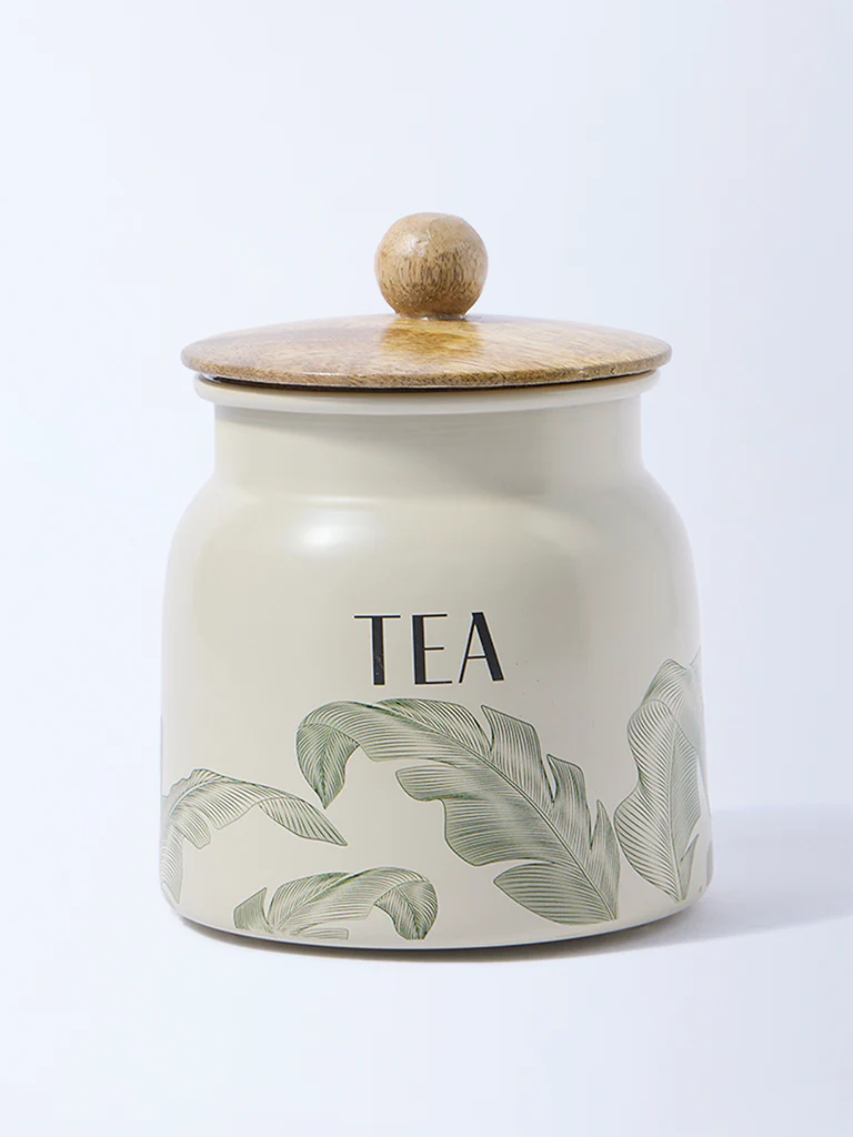 Westside Home Ivory Leaf Design Tea Jar