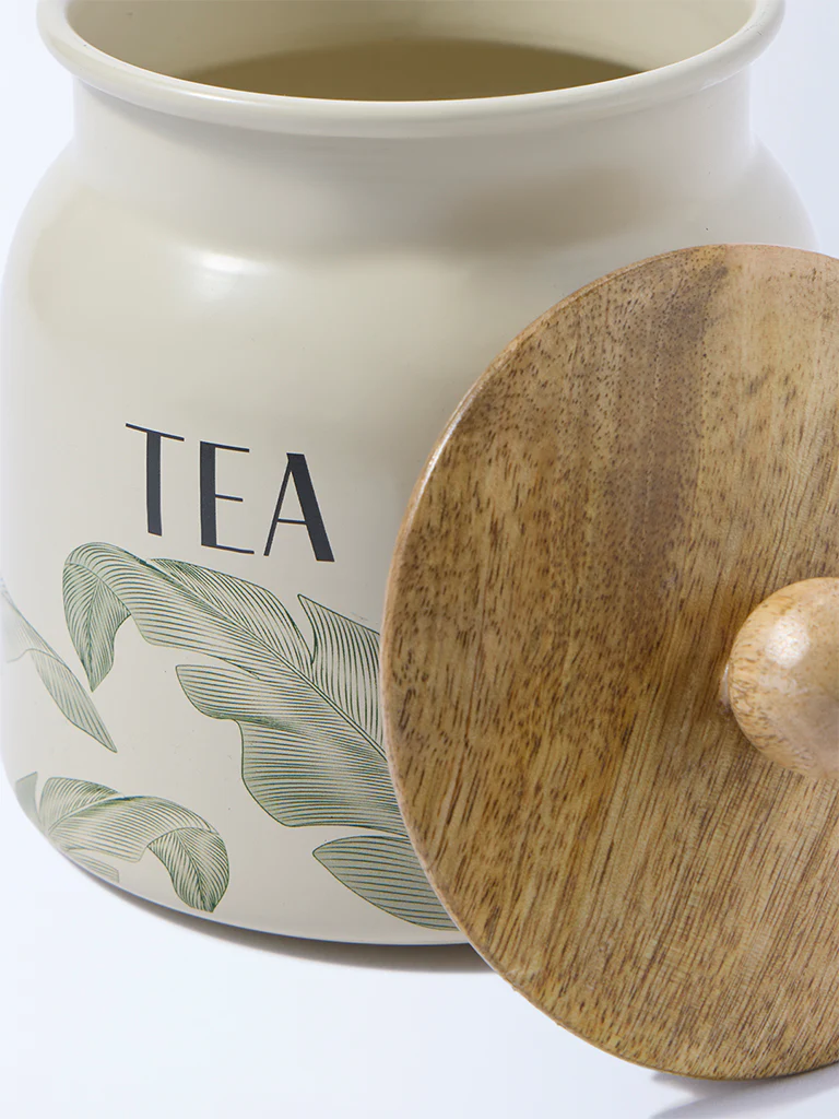 Westside Home Ivory Leaf Design Tea Jar - Image 3