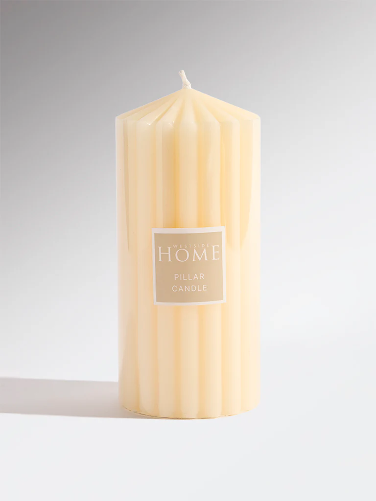 Westside Home Ivory Ribbed-Textured Pillar Candle