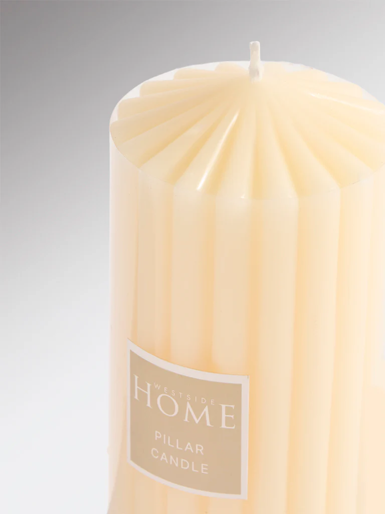 Westside Home Ivory Ribbed-Textured Pillar Candle - Image 3