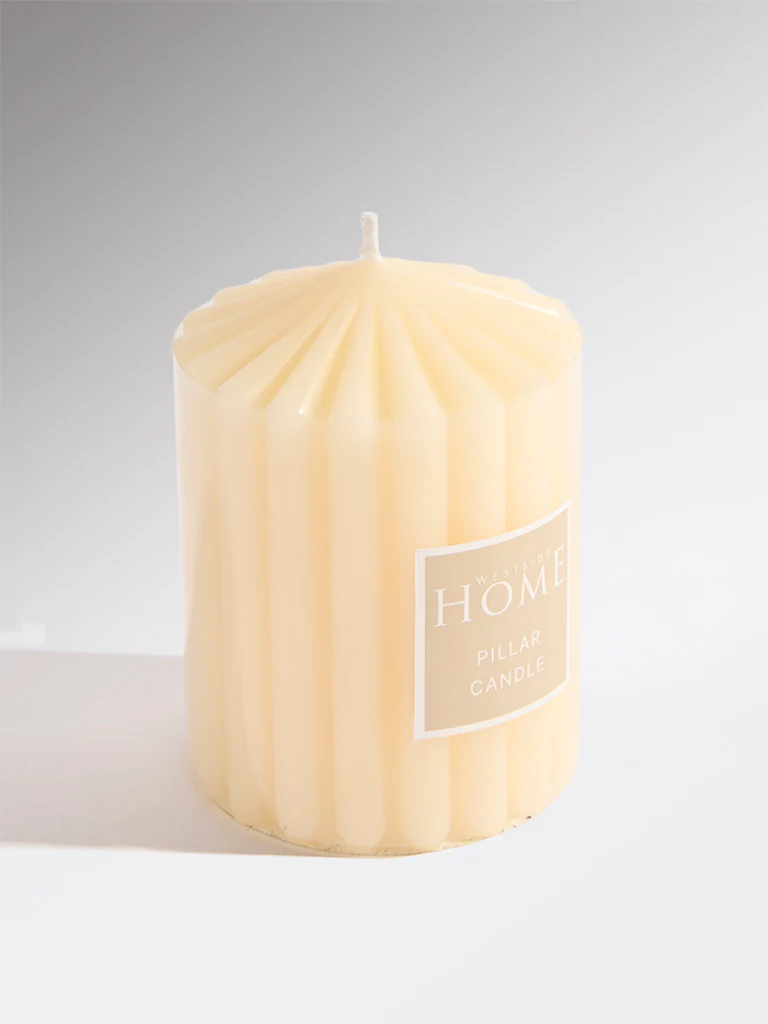 Westside Home Ivory Ribbed-Textured Pillar Candle - Image 2