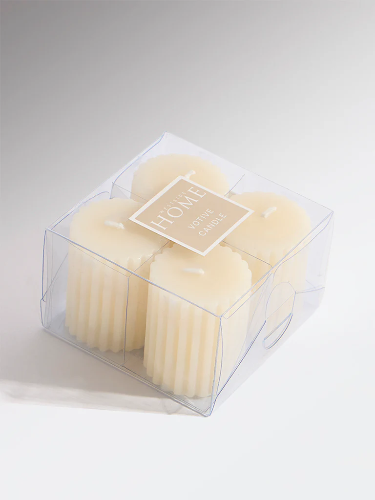 Westside Home Ivory Ribbed-Textured Votive Candles (Set of 4) - Image 2
