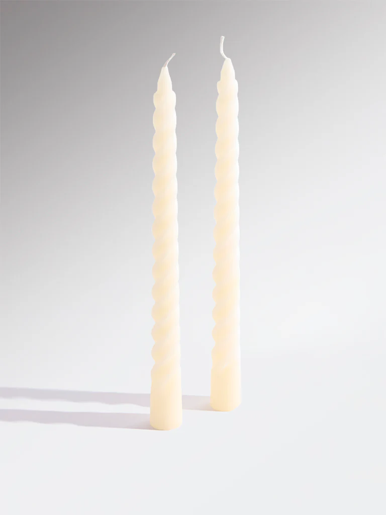 Westside Home Ivory Twisted Tapered Candles (Set of 2) - Image 2
