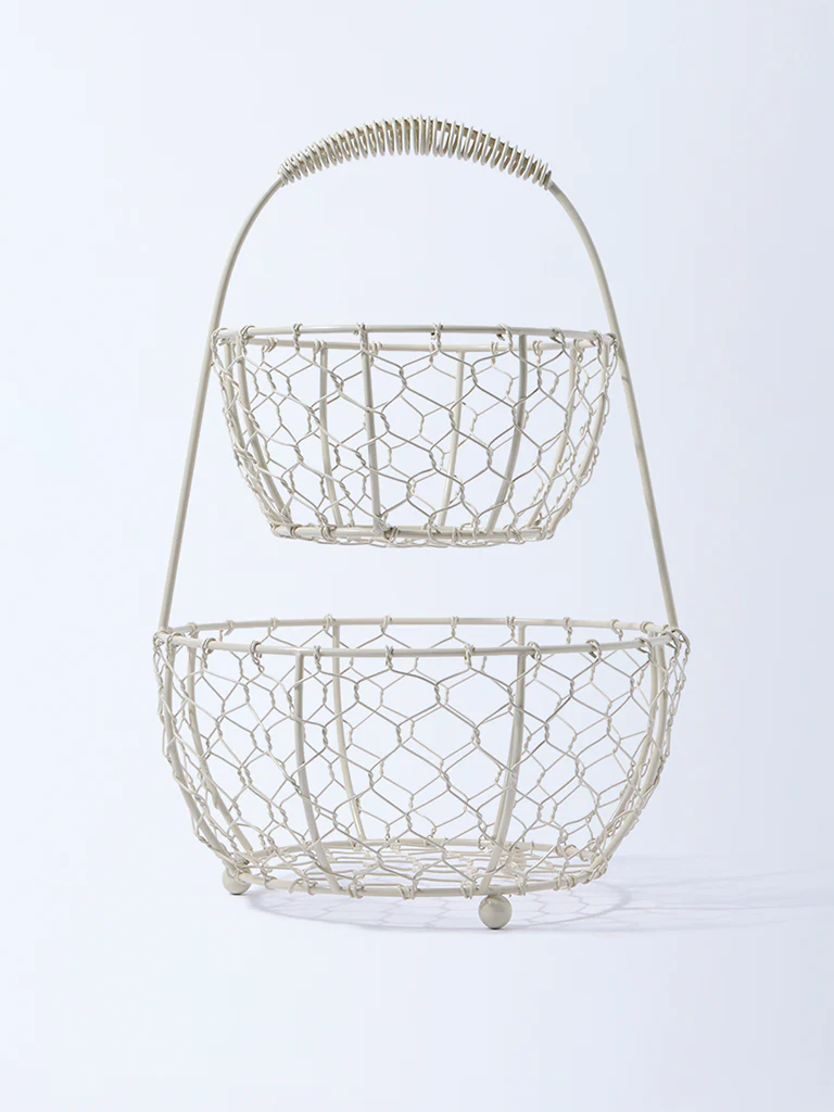 Westside Home Ivory Two-Tiered Basket