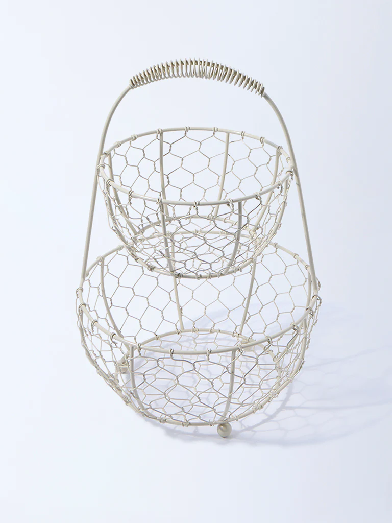 Westside Home Ivory Two-Tiered Basket - Image 2