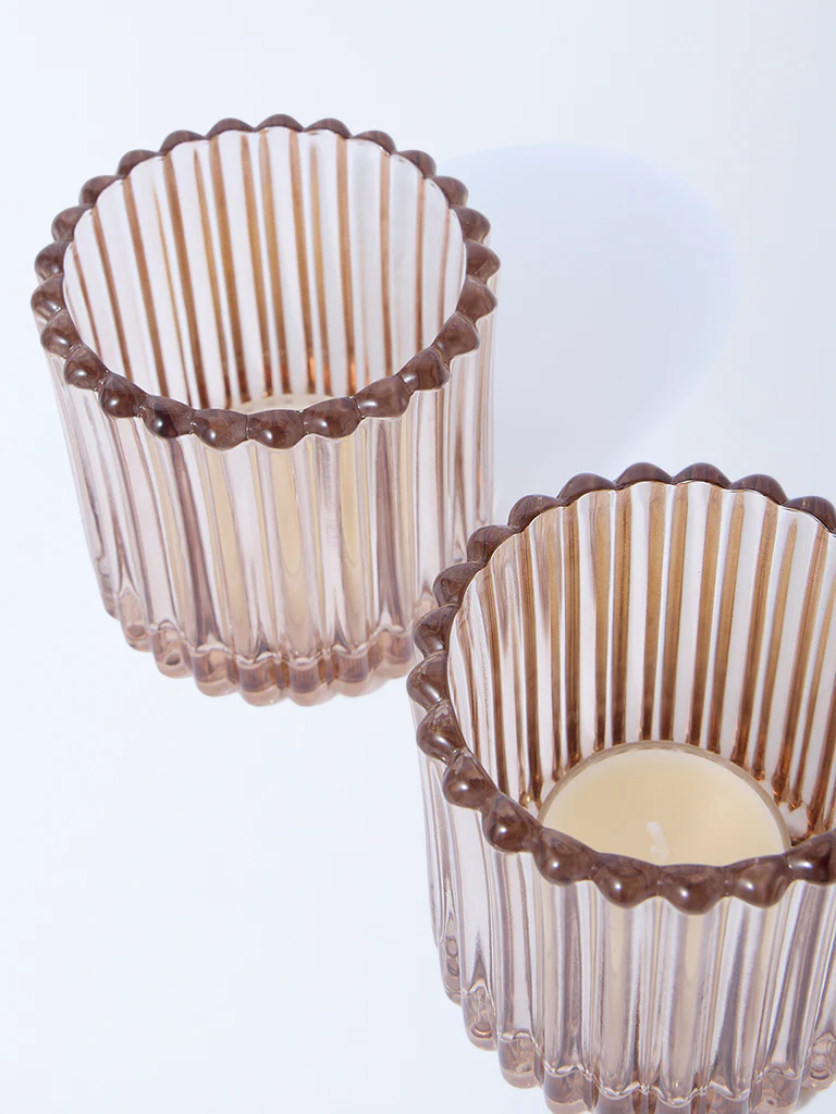 Westside Home Light Brown Glass Votive Tealight Candle Holder (Set of 2) - Festive Season Gift - Image 3
