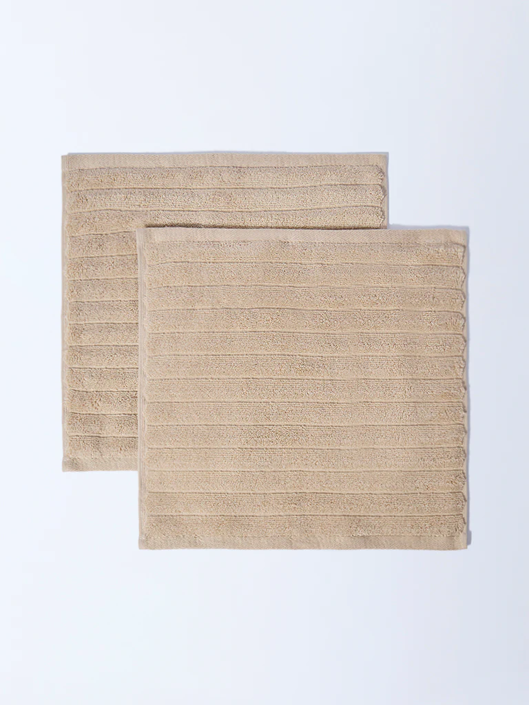 Westside Home Light Brown Self-Striped Face Towel (Set of 2)