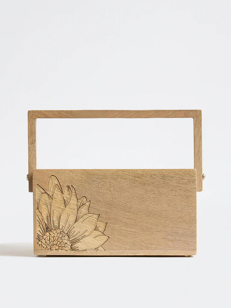 Westside Home Light Brown Sunflower Design Wooden Caddy - Image 2