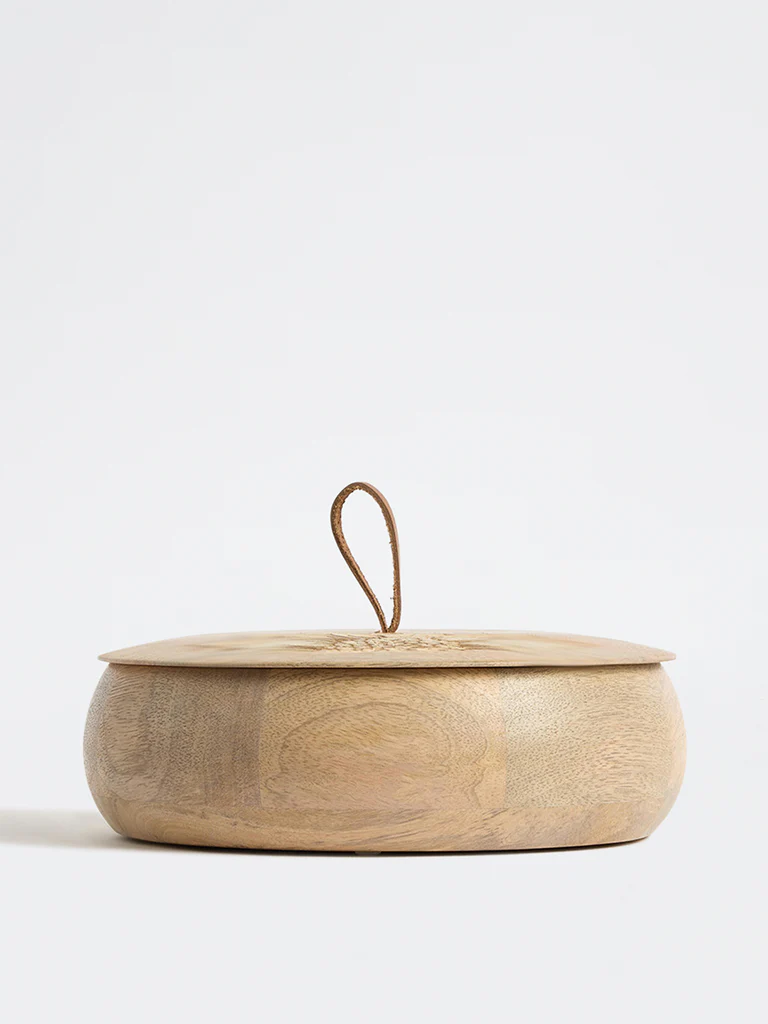 Westside Home Light Brown Sunflower Design Wooden Roti Box with Lid - Image 2