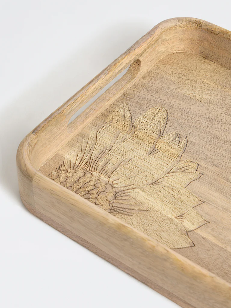 Westside Home Light Brown Sunflower Design Wooden Tray - Image 4