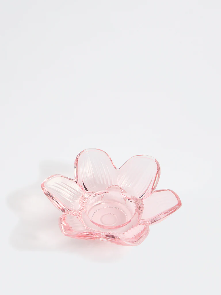 Westside Home Light Pink Flower Glass Tealight Holder - Image 2