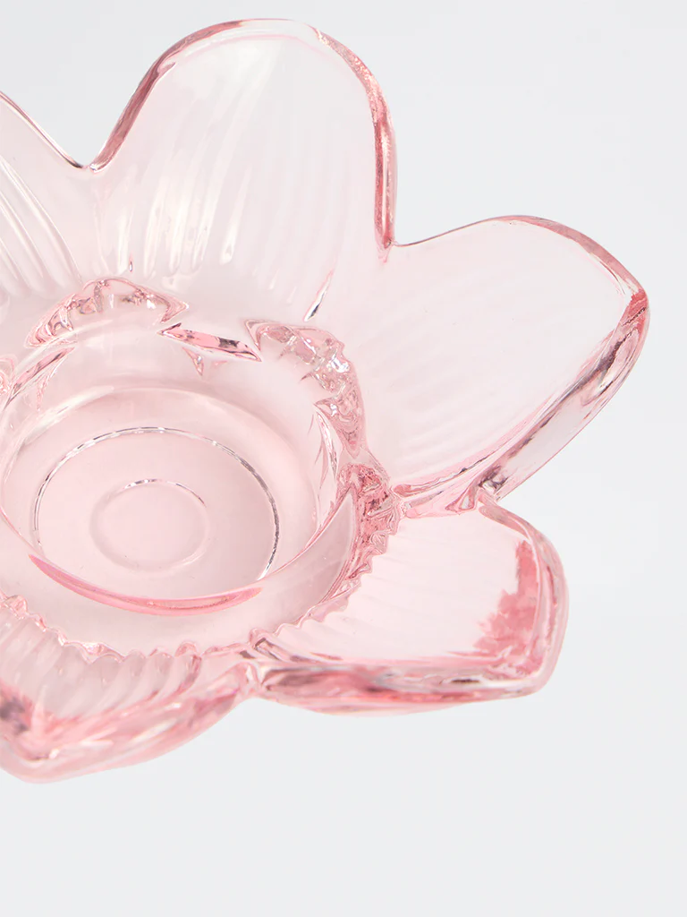 Westside Home Light Pink Flower Glass Tealight Holder - Image 3