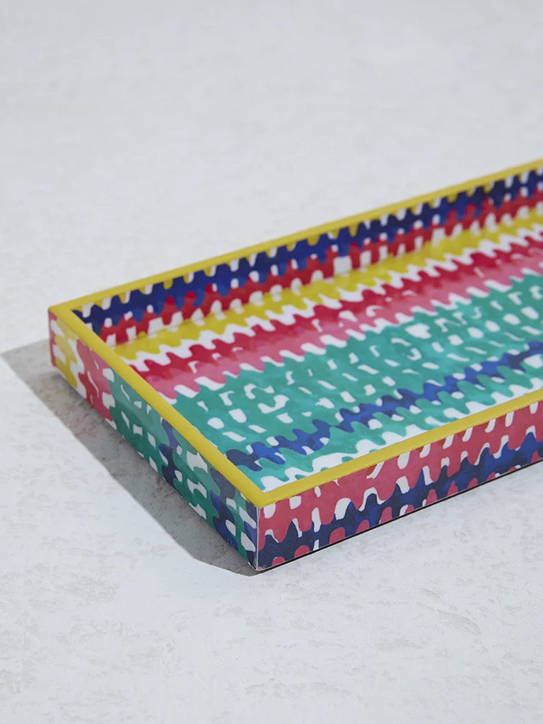 Westside Home Multicolour Abstract Design Rectangular Serving Tray-Small - Image 3
