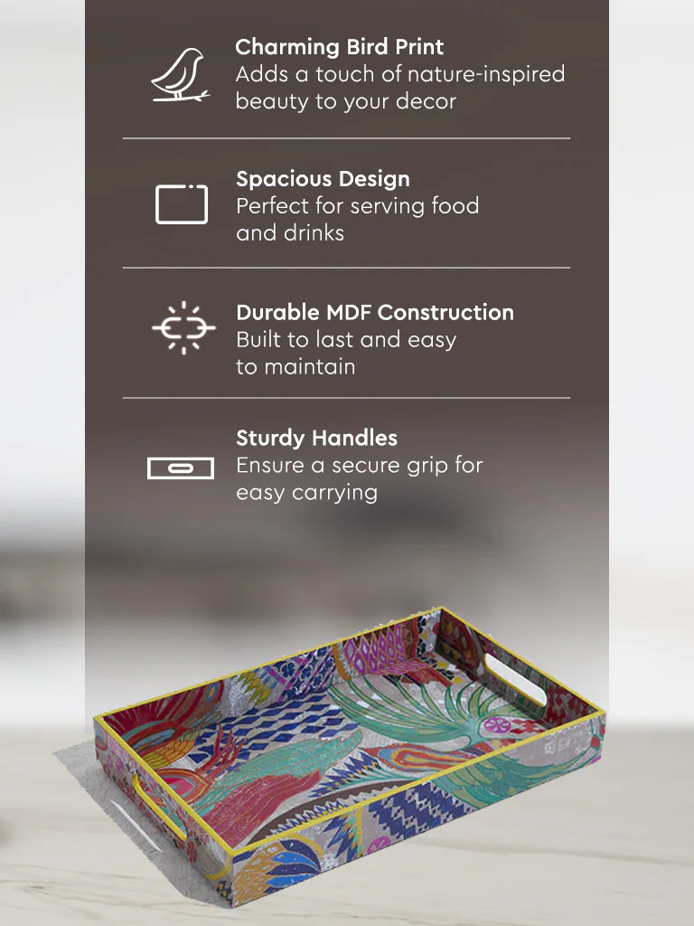 Westside Home Multicolour Bird Printed Serving Tray - Image 5
