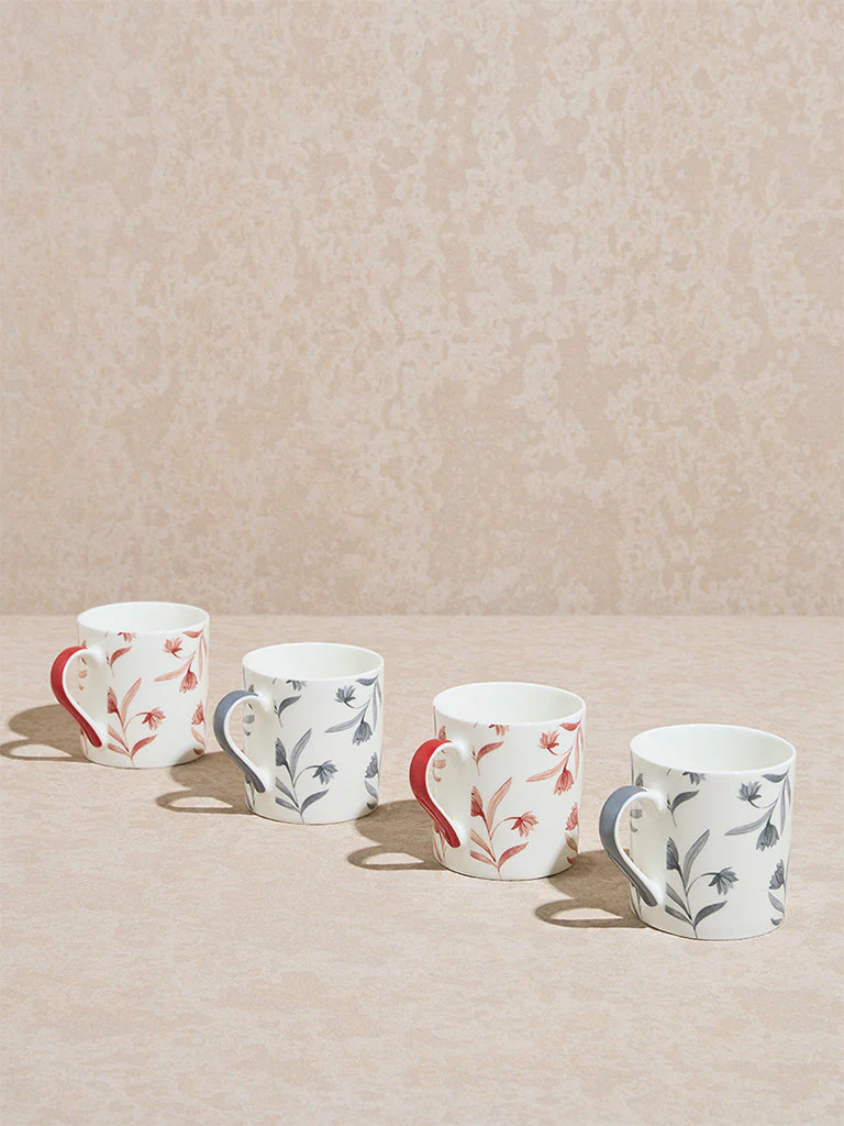 Westside Home Multicolour Floral Design Mugs (Set of 4) - Image 3