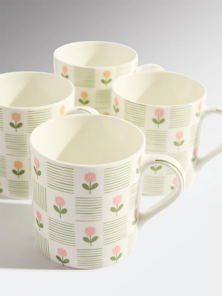 Westside Home Multicolour Floral Design Mugs (Set of 4) - Image 3