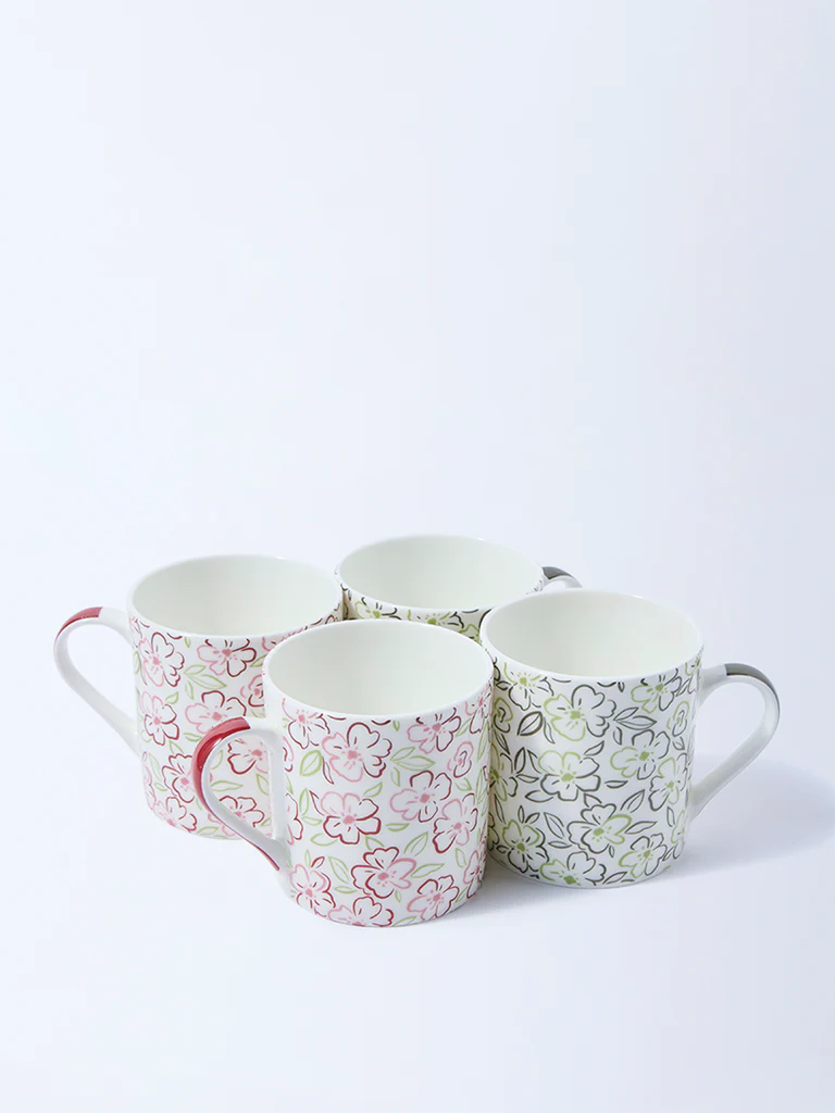Westside Home Multicolour Floral Printed Mugs (Set of 4) - Image 2